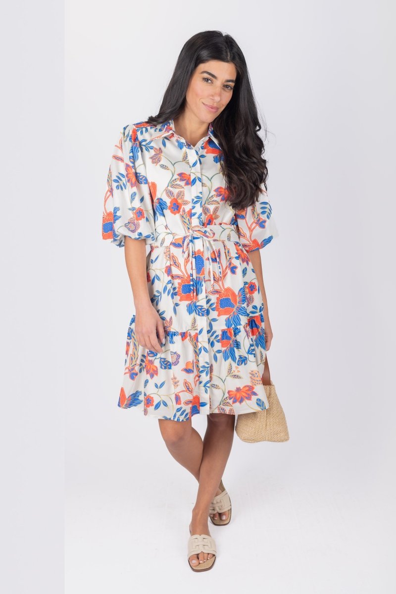 ALLIE DRESS SHORT SLEEVE 36&quot; (IVORY PATTERN) - Dress - Yakira Bella