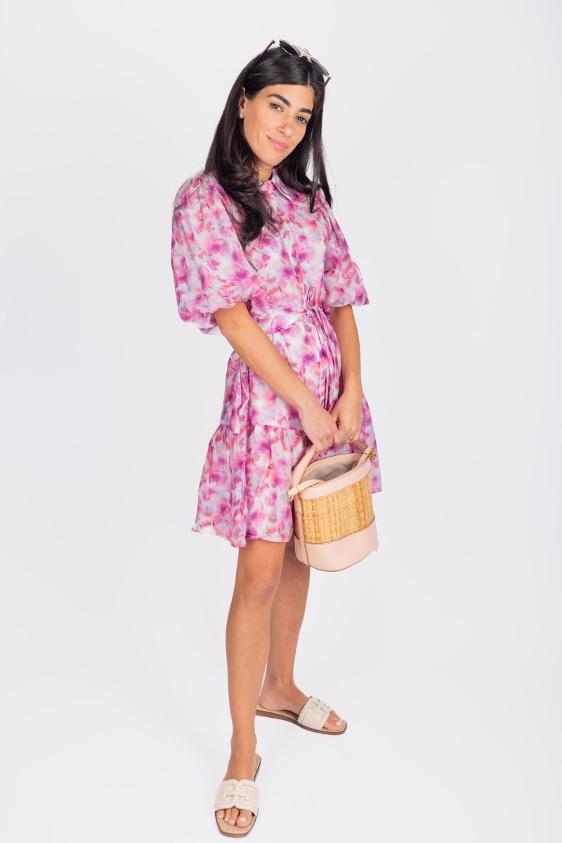 ALLIE DRESS SHORT SLEEVE 36" (PINK/PURPLE PATTERN) - Dress - Yakira Bella