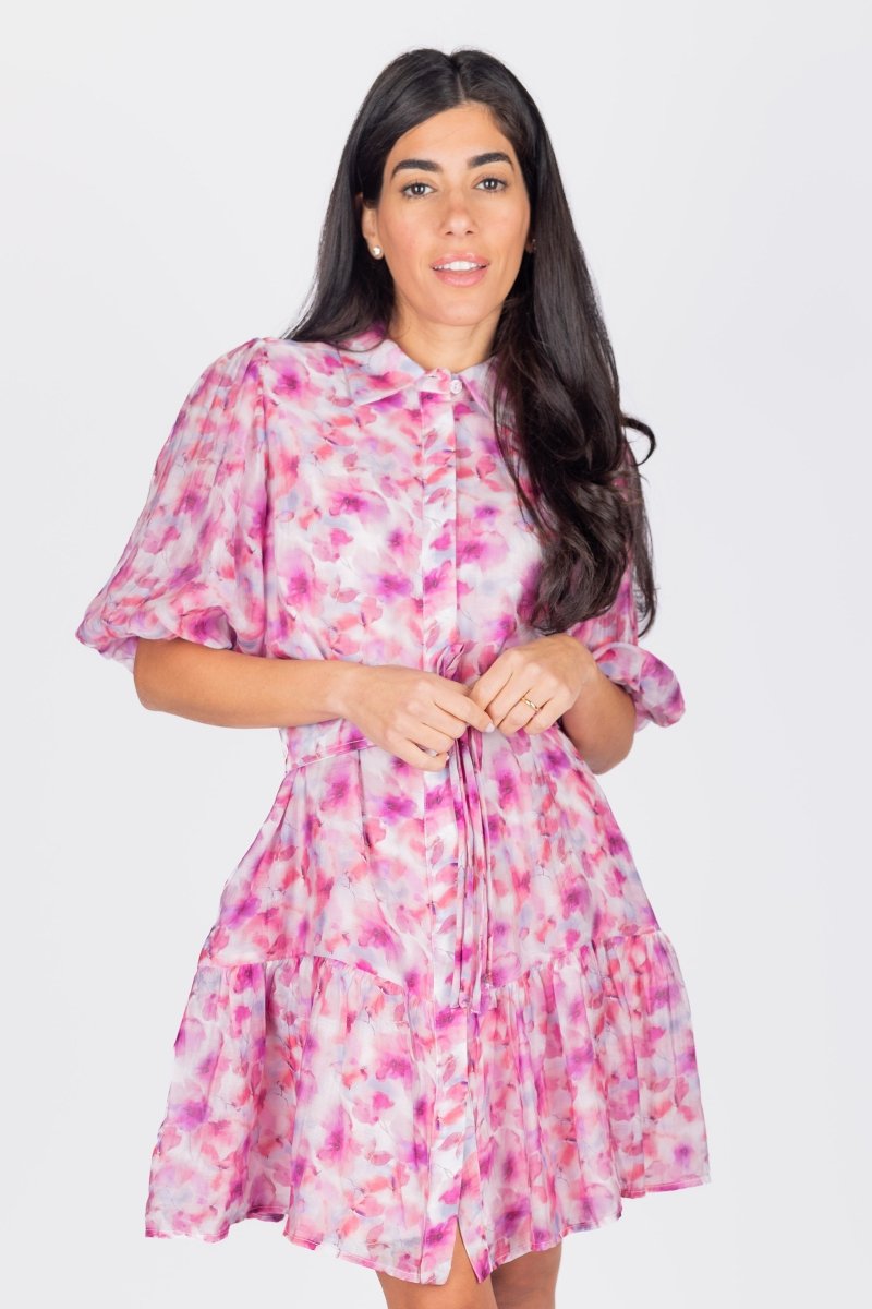 ALLIE DRESS SHORT SLEEVE 36" (PINK/PURPLE PATTERN) - Dress - Yakira Bella