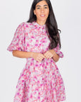 ALLIE DRESS SHORT SLEEVE 36" (PINK/PURPLE PATTERN) - Dress - Yakira Bella