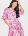 ALLIE DRESS SHORT SLEEVE 36" (PINK/PURPLE PATTERN) - Dress - Yakira Bella