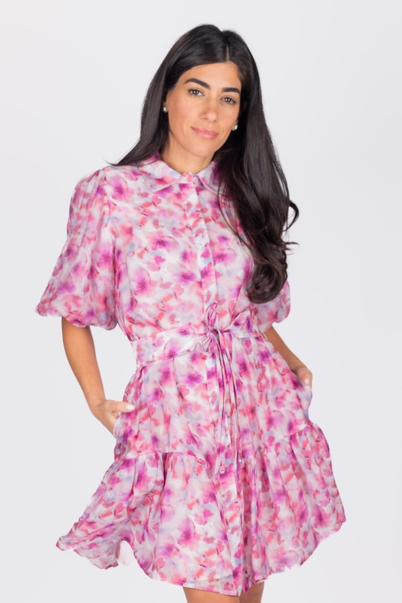 ALLIE DRESS SHORT SLEEVE 36" (PINK/PURPLE PATTERN) - Dress - Yakira Bella