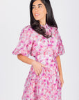 ALLIE DRESS SHORT SLEEVE 36" (PINK/PURPLE PATTERN) - Dress - Yakira Bella