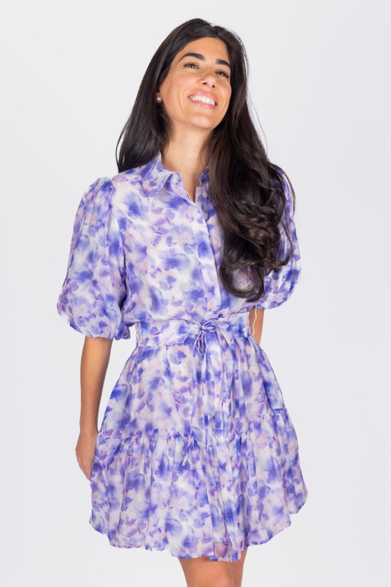 ALLIE DRESS SHORT SLEEVE 36&quot; (PURPLE FLOWER) - Dress - Yakira Bella