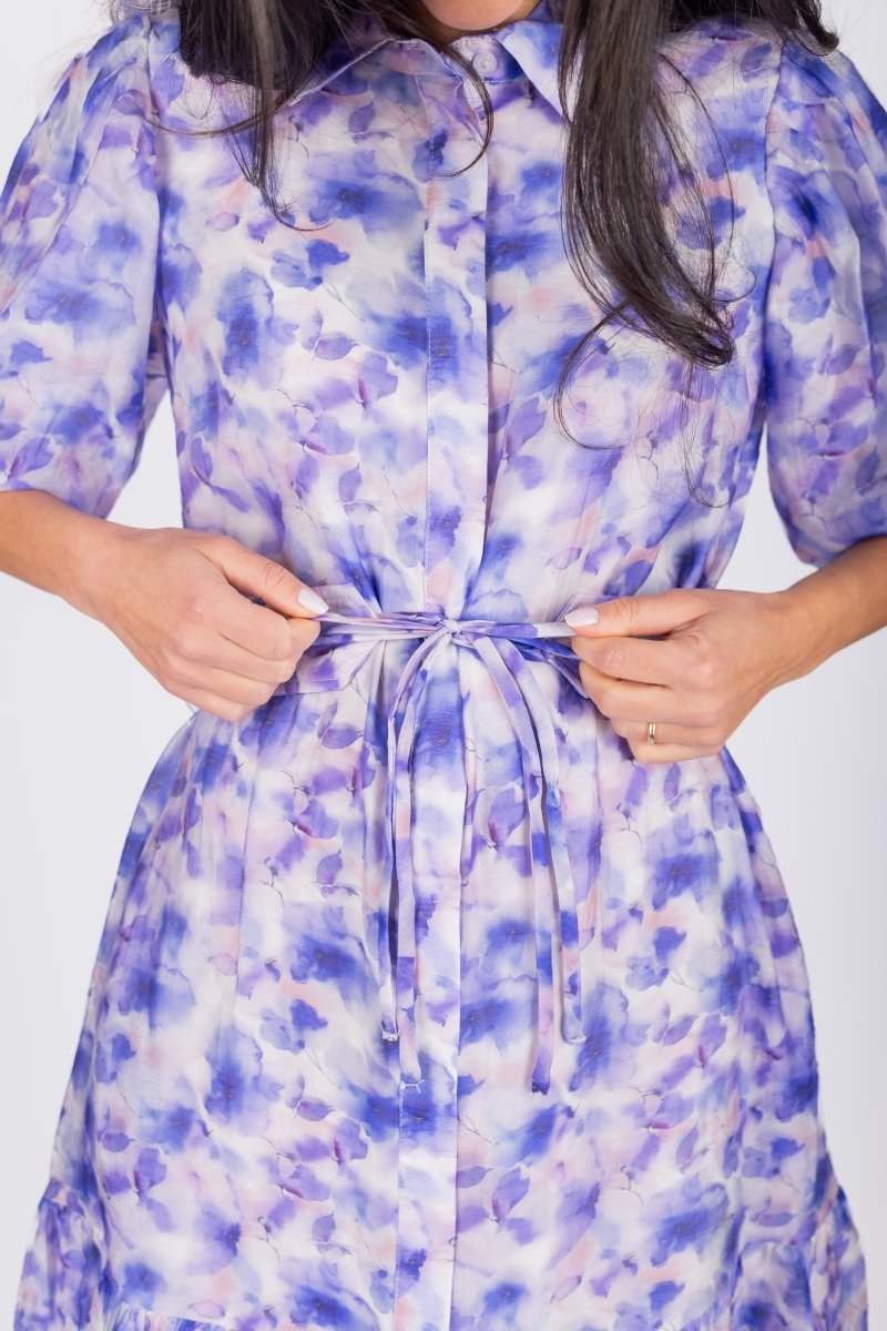 ALLIE DRESS SHORT SLEEVE 36&quot; (PURPLE FLOWER) - Dress - Yakira Bella