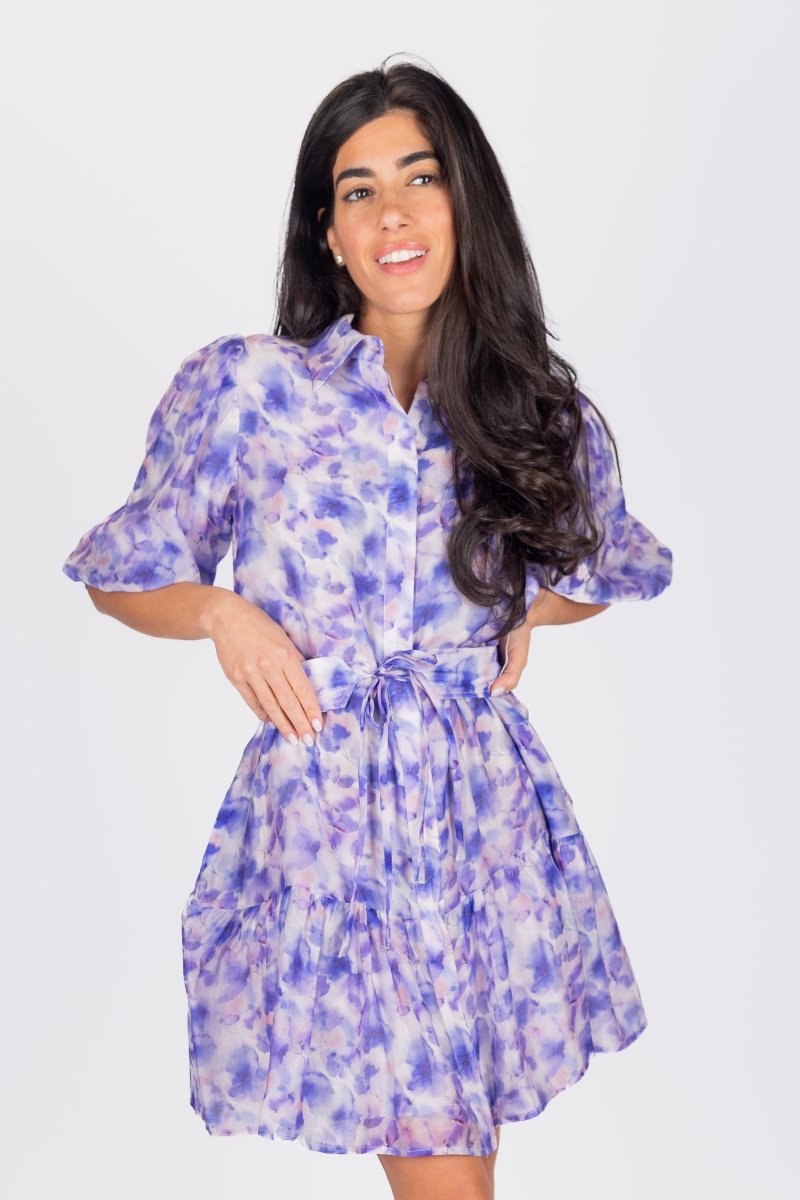 ALLIE DRESS SHORT SLEEVE 36" (PURPLE FLOWER) - Dress - Yakira Bella