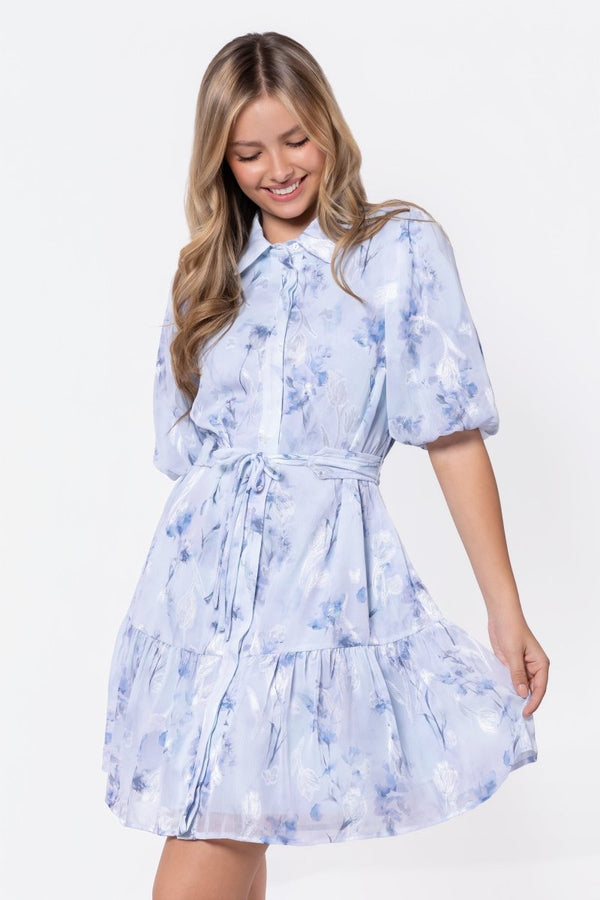 Allie Dress Short Sleeve 37" (Blue Flower) - Dress - Yakira Bella