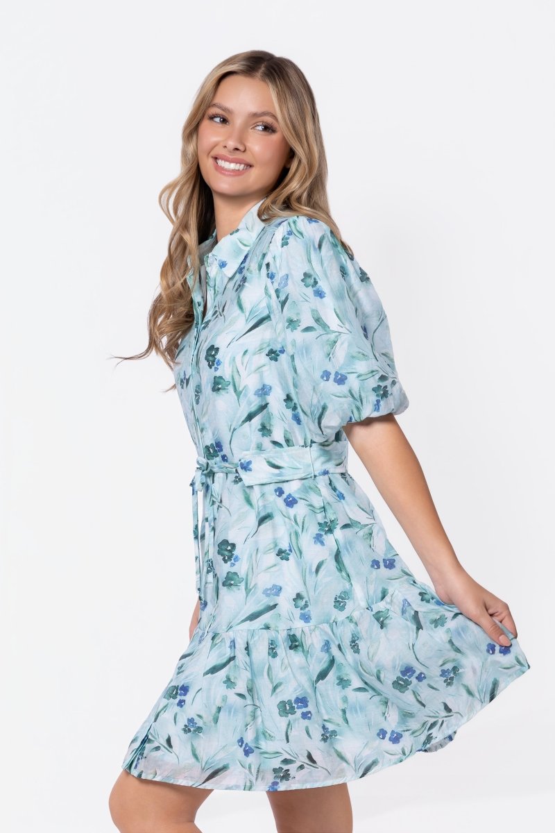 Allie Dress Short Sleeve 37" (Green Flower) - Dress - Yakira Bella
