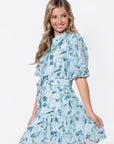 Allie Dress Short Sleeve 37" (Green Flower) - Dress - Yakira Bella
