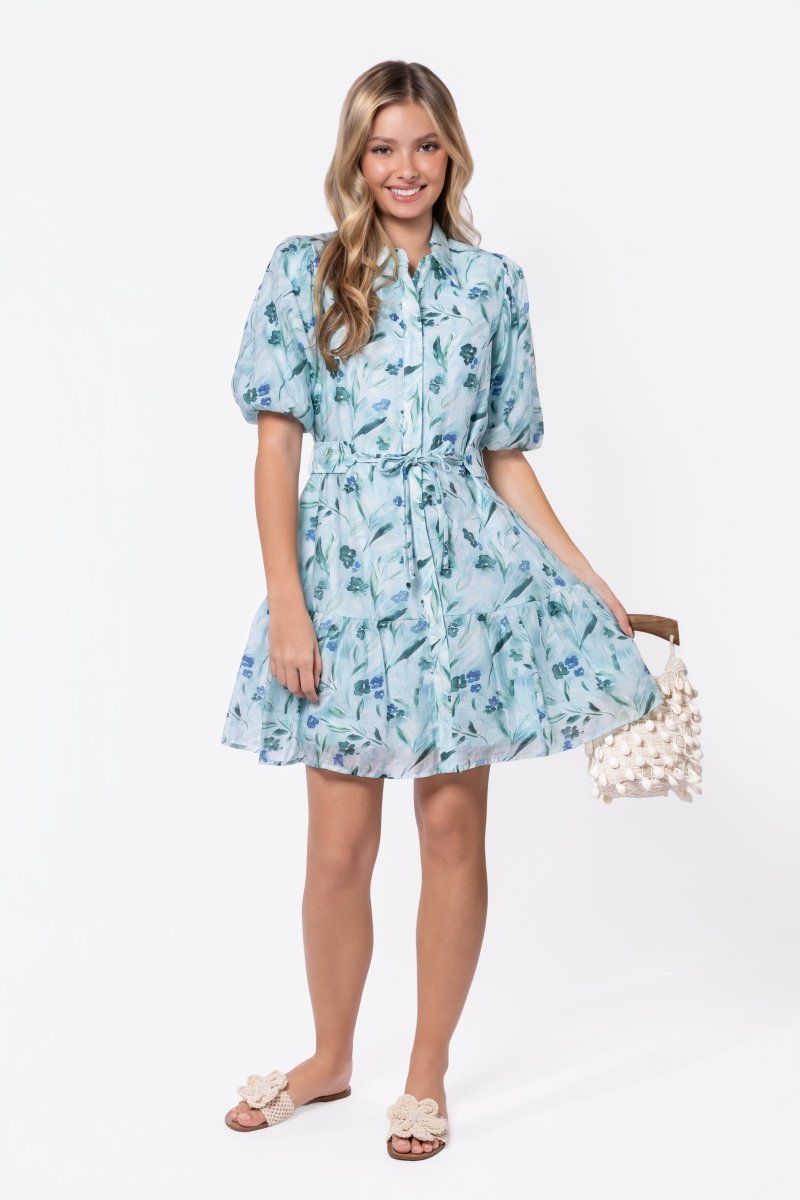 Allie Dress Short Sleeve 37" (Green Flower) - Dress - Yakira Bella