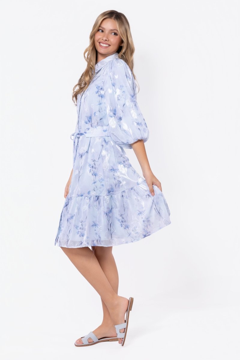 Allie Dress Short Sleeve 41" (Blue Flower) - Dress - Yakira Bella