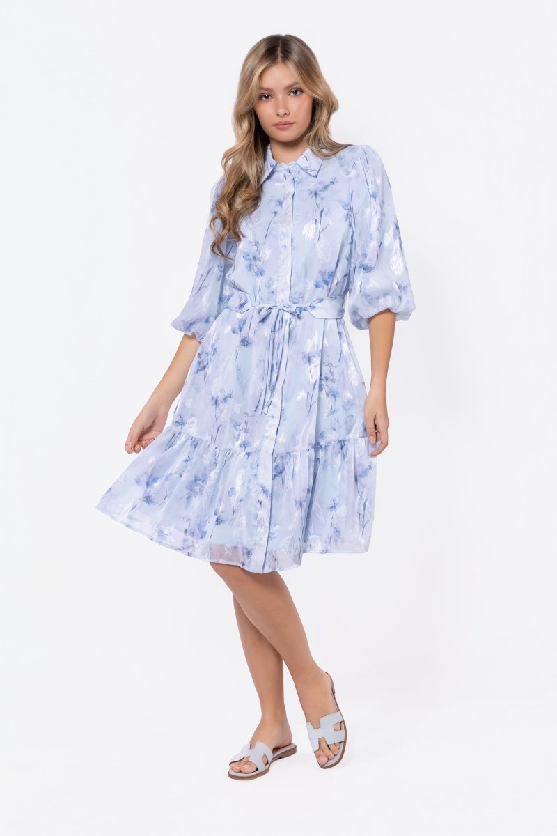 Allie Dress Short Sleeve 41" (Blue Flower) - Dress - Yakira Bella