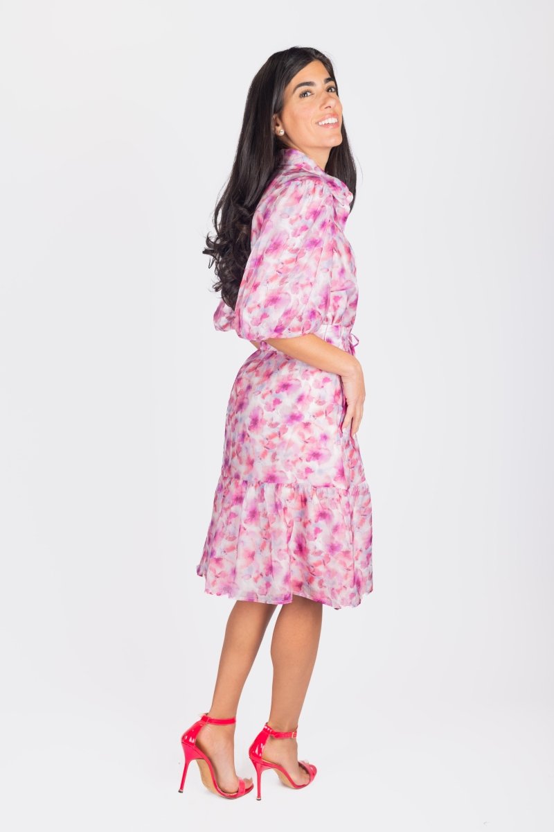 ALLIE DRESS SHORT SLEEVE 41&quot; (PINK/PURPLE PATTERN) - Dress - Yakira Bella