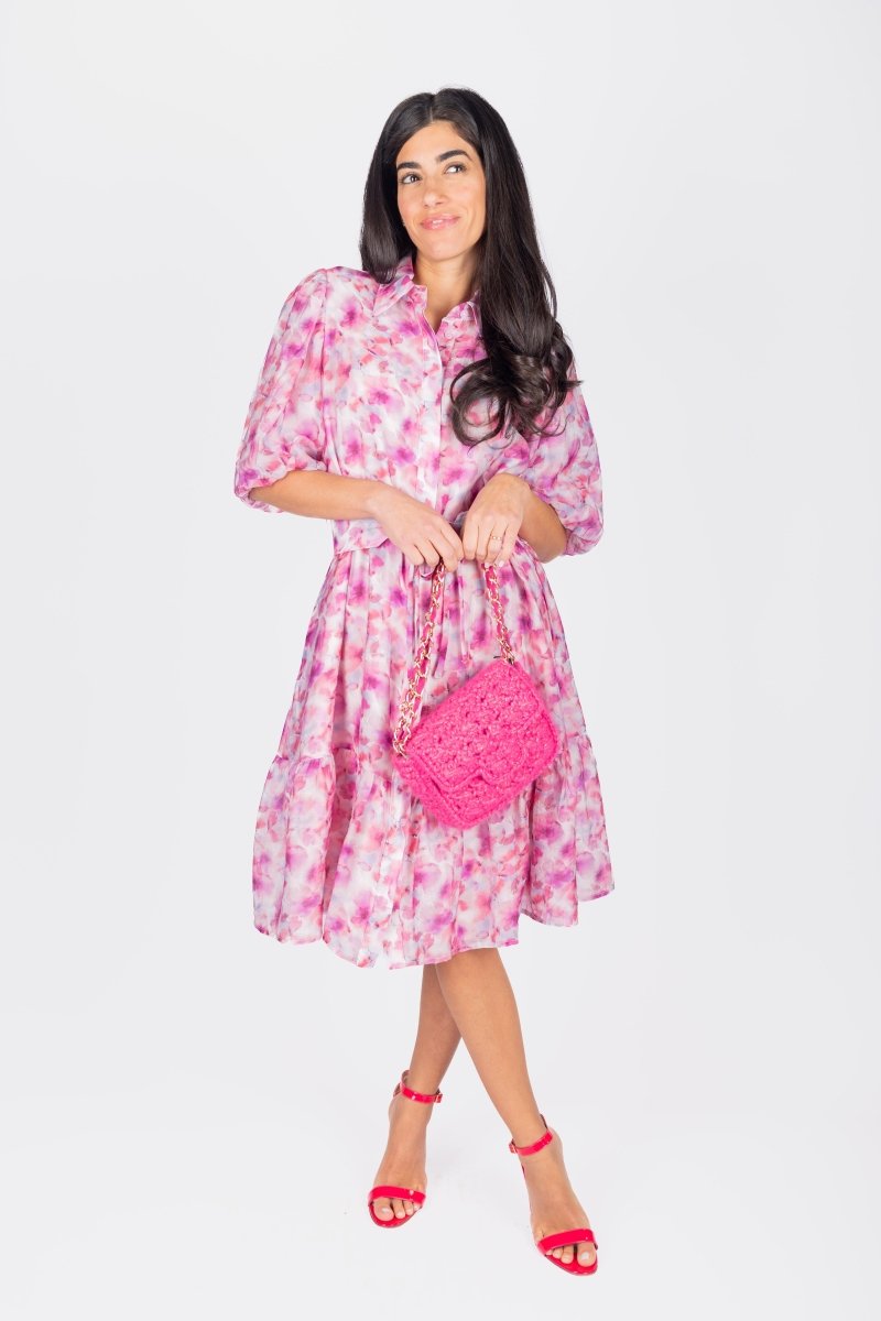 ALLIE DRESS SHORT SLEEVE 41&quot; (PINK/PURPLE PATTERN) - Dress - Yakira Bella