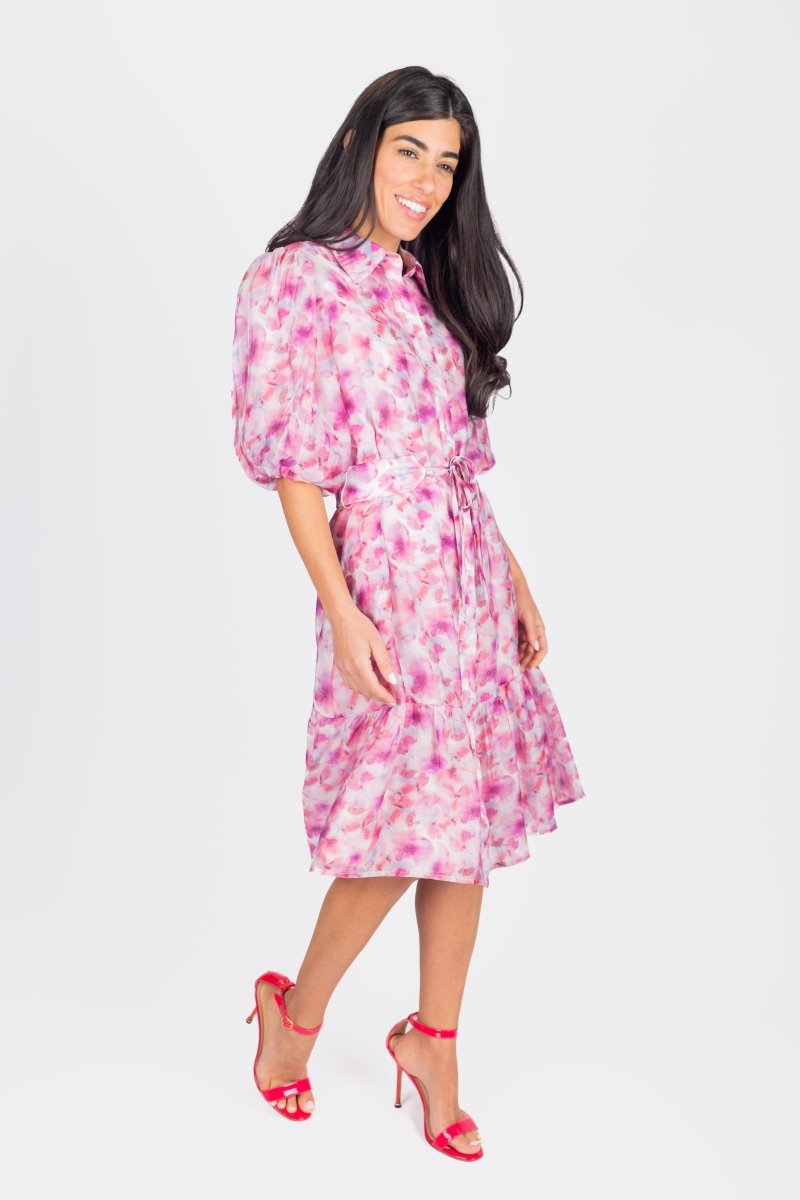 ALLIE DRESS SHORT SLEEVE 41" (PINK/PURPLE PATTERN) - Dress - Yakira Bella