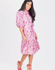 ALLIE DRESS SHORT SLEEVE 41" (PINK/PURPLE PATTERN) - Dress - Yakira Bella