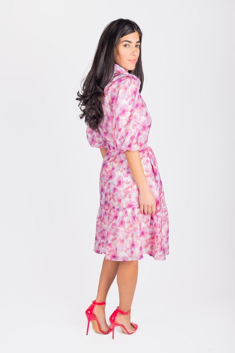 ALLIE DRESS SHORT SLEEVE 41&quot; (PINK/PURPLE PATTERN) - Dress - Yakira Bella