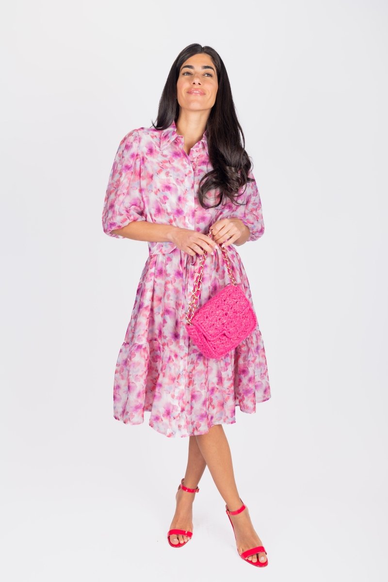 ALLIE DRESS SHORT SLEEVE 41&quot; (PINK/PURPLE PATTERN) - Dress - Yakira Bella