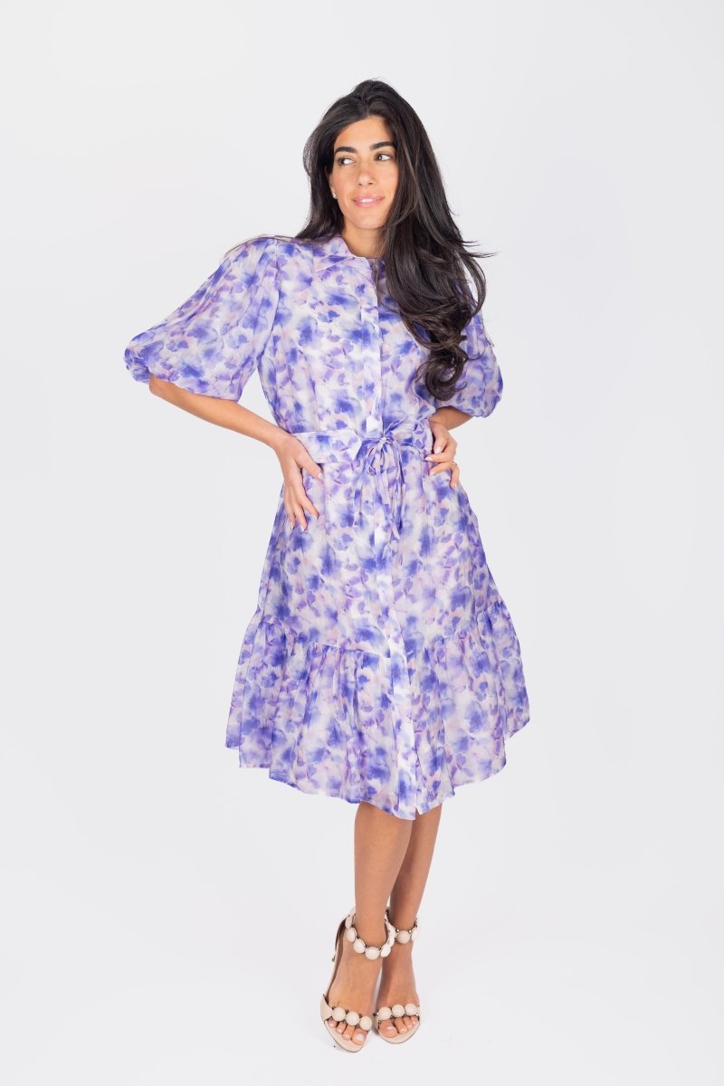 ALLIE DRESS SHORT SLEEVE 41&quot; (PURPLE FLOWER) - Dress - Yakira Bella