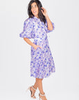 ALLIE DRESS SHORT SLEEVE 41" (PURPLE FLOWER) - Dress - Yakira Bella