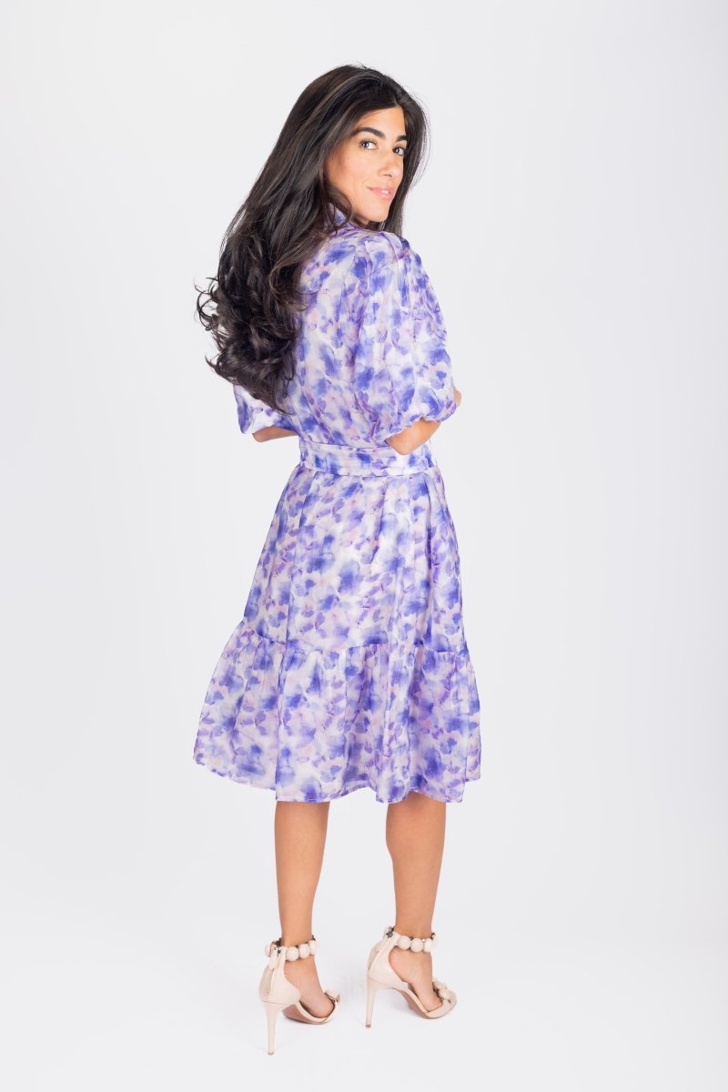 ALLIE DRESS SHORT SLEEVE 41&quot; (PURPLE FLOWER) - Dress - Yakira Bella