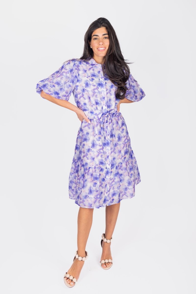 ALLIE DRESS SHORT SLEEVE 41" (PURPLE FLOWER) - Dress - Yakira Bella