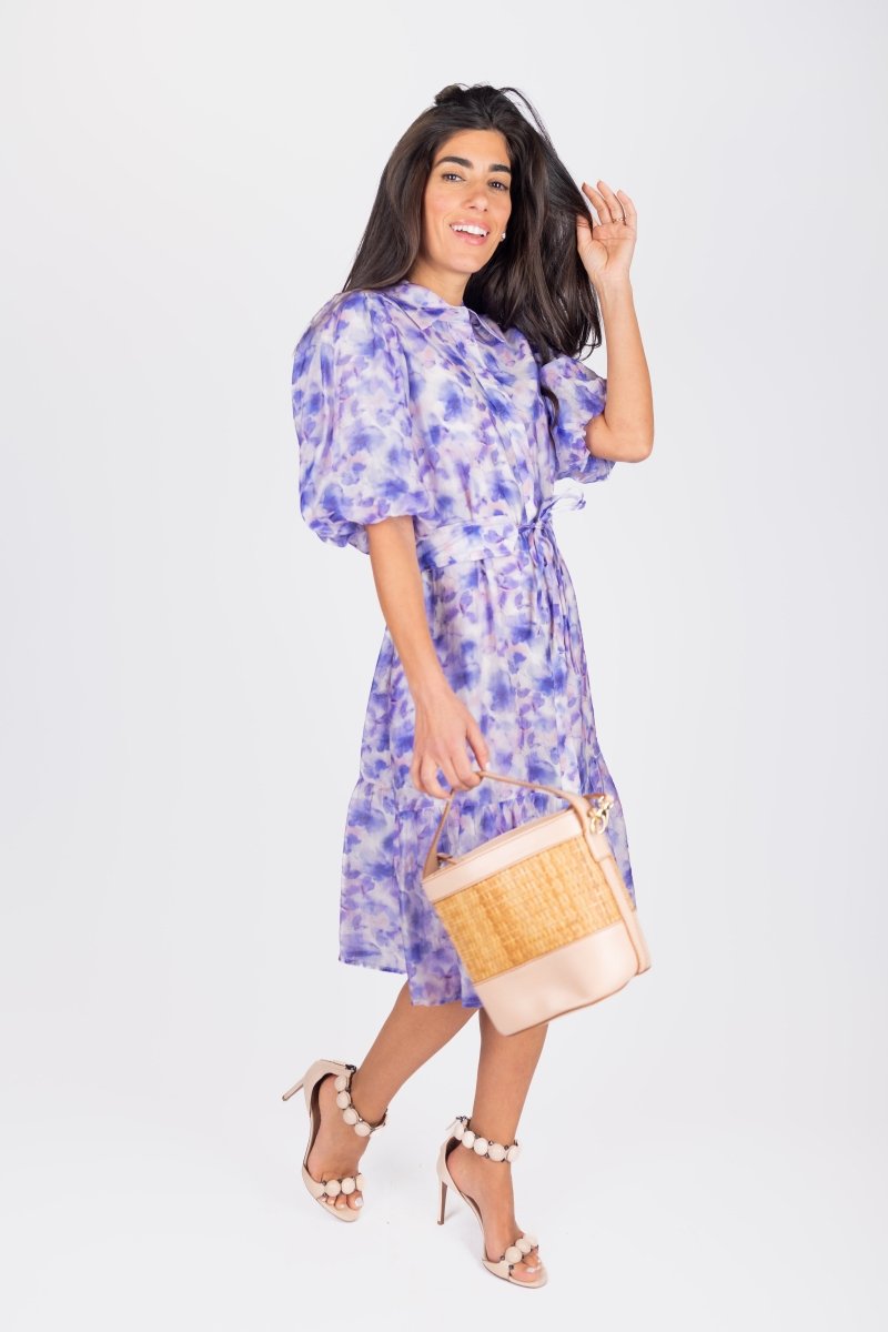 ALLIE DRESS SHORT SLEEVE 41&quot; (PURPLE FLOWER) - Dress - Yakira Bella