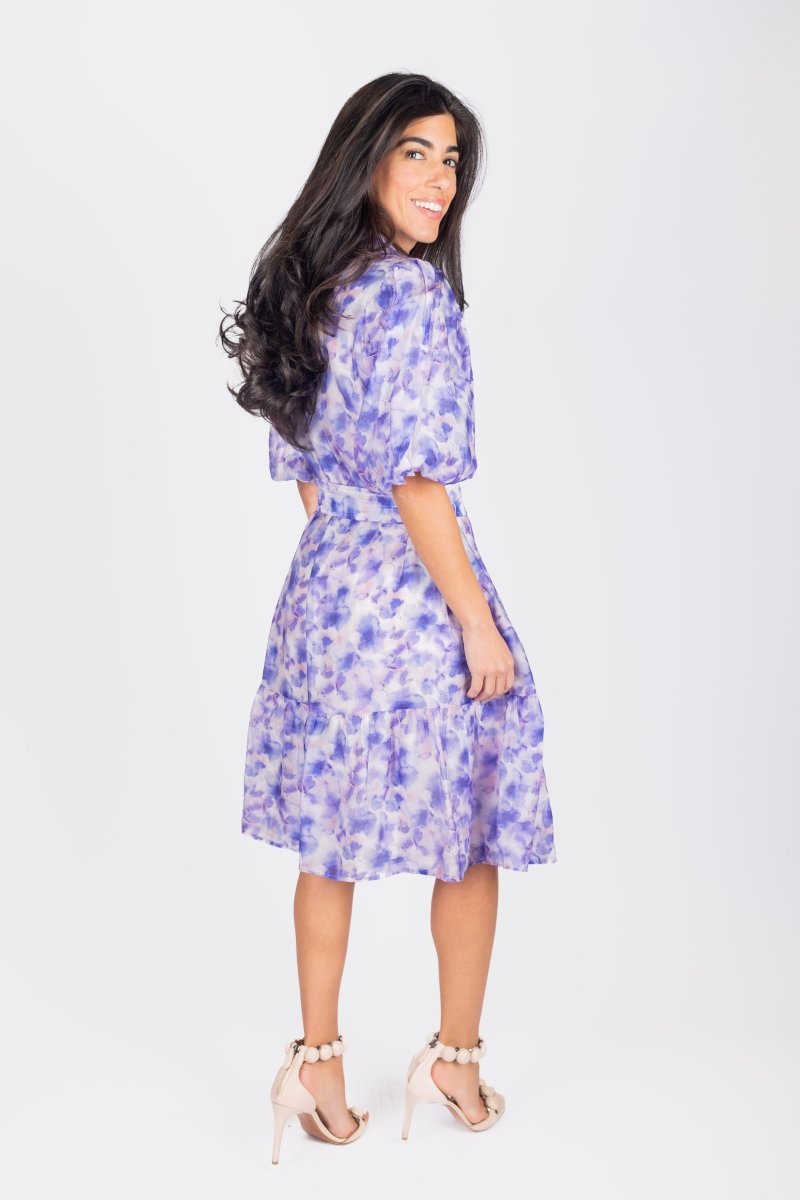 ALLIE DRESS SHORT SLEEVE 41&quot; (PURPLE FLOWER) - Dress - Yakira Bella