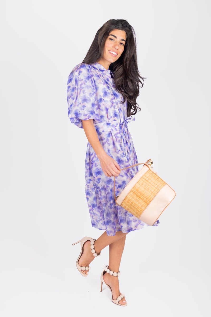 ALLIE DRESS SHORT SLEEVE 41&quot; (PURPLE FLOWER) - Dress - Yakira Bella