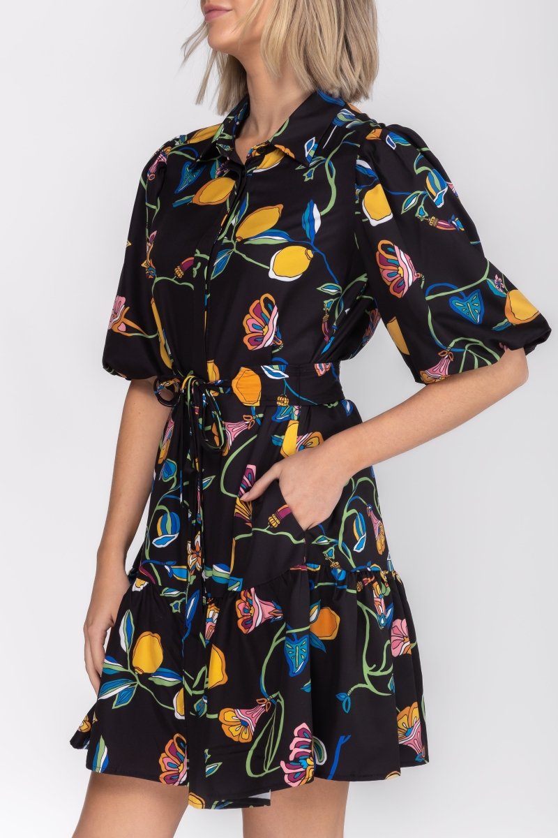 ALLIE DRESS Short Sleeve (BLACK/YELLOW) 36" - Dress - Yakira Bella