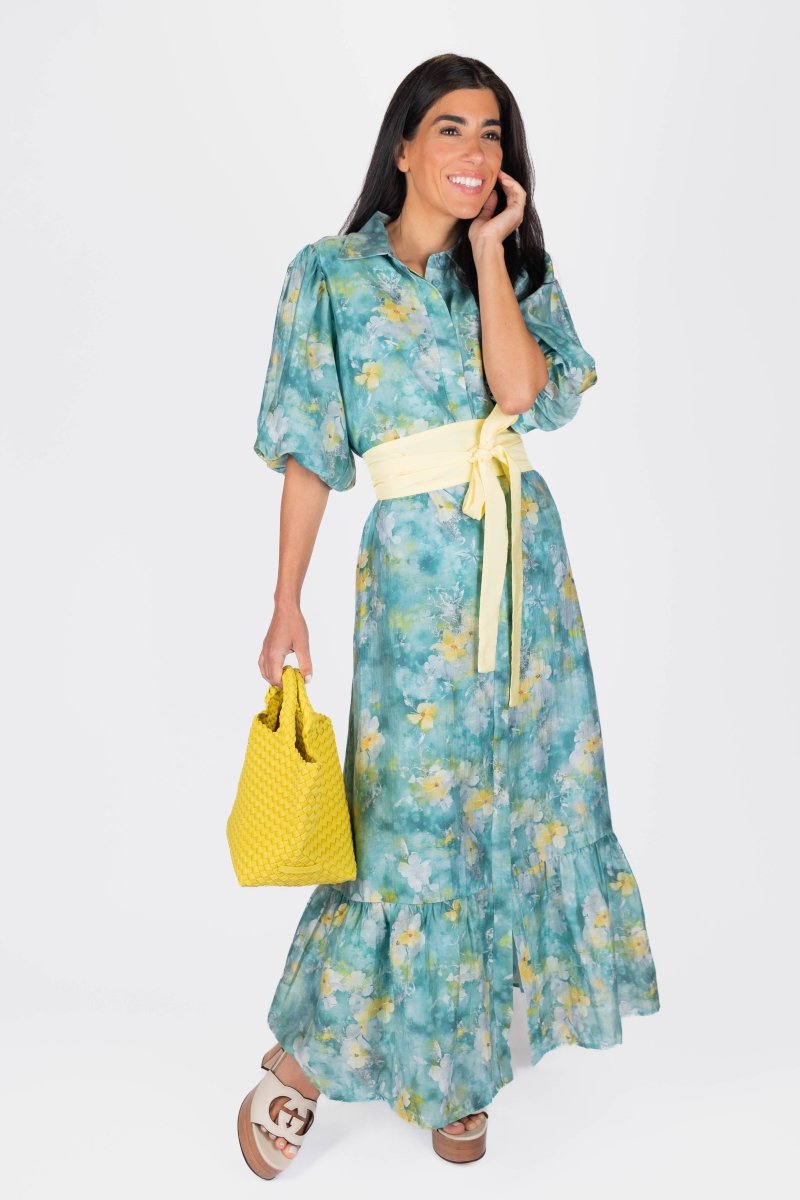 AMELIE DRESS 53&quot; (TEAL FLOWER) - Dress - Yakira Bella