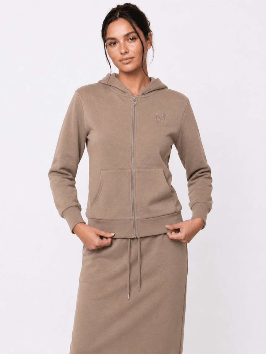 Amory Full-Zip Hoodie (Mocha) - Top - Yakira Bella