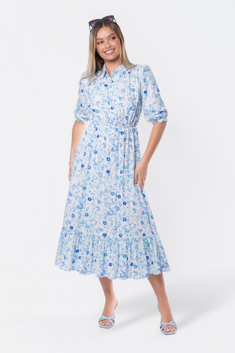 Amy Dress (White Blue) - Dress - Yakira Bella