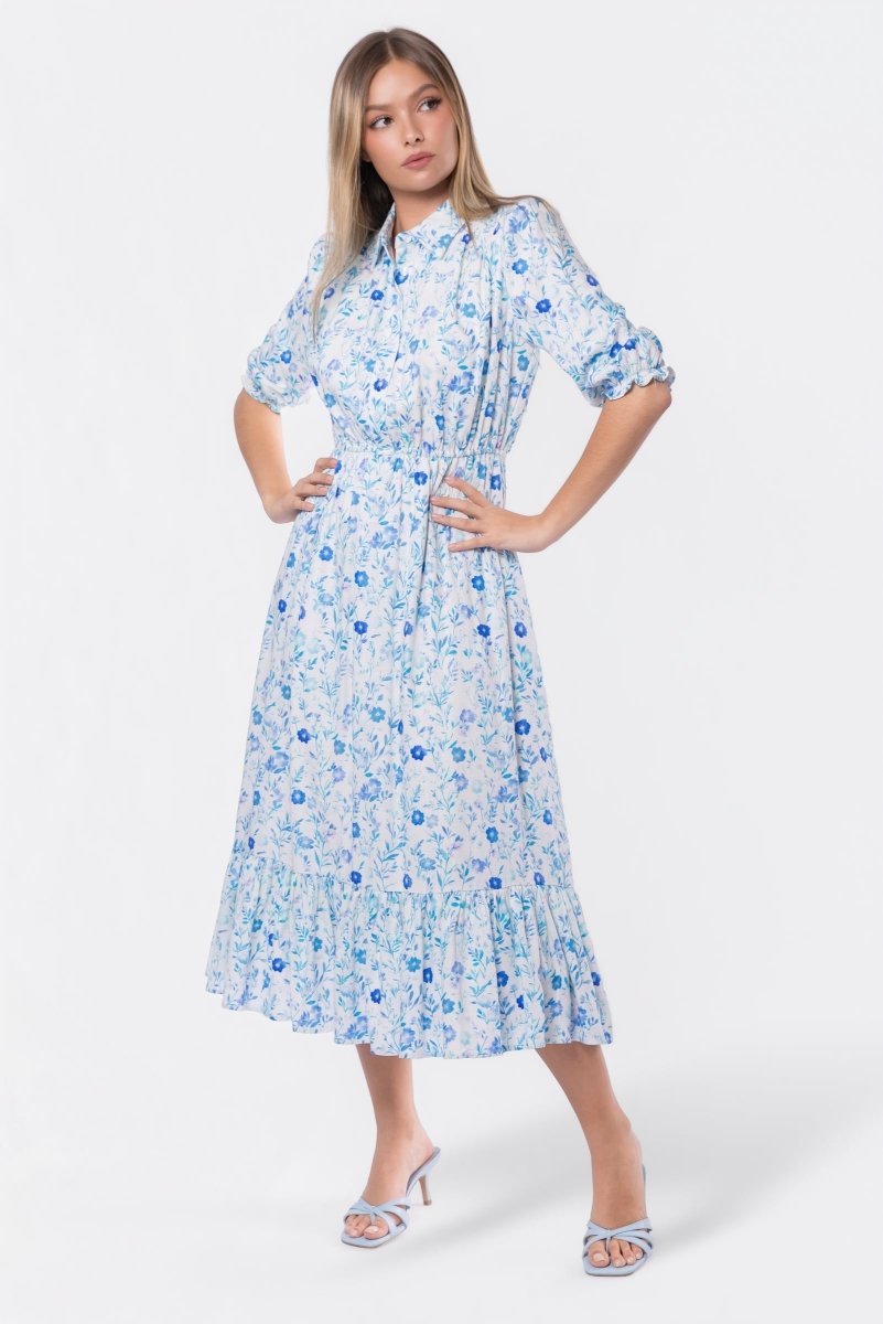 Amy Dress (White Blue) - Dress - Yakira Bella