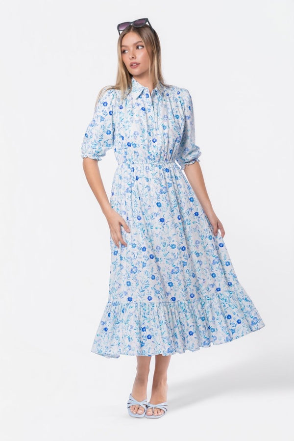 Amy Dress (White Blue) - Dress - Yakira Bella