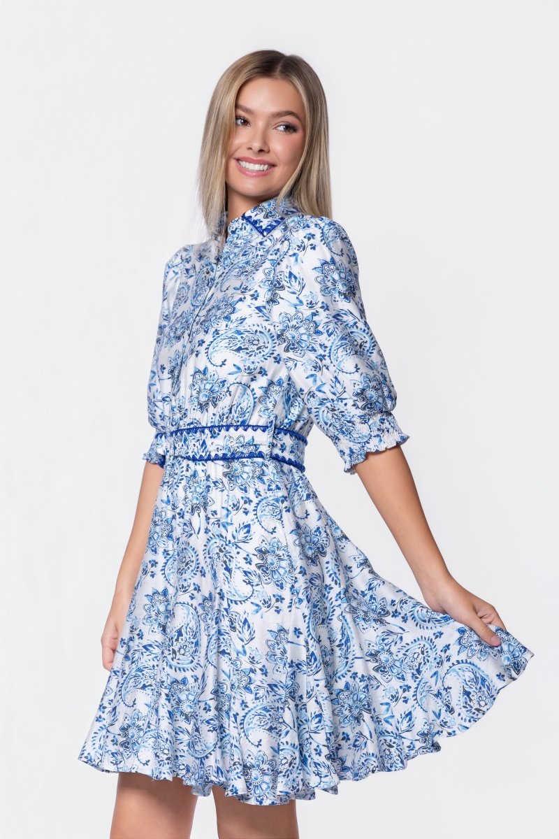 Analia Dress 36" (Blue Pattern) - Dress - Yakira Bella