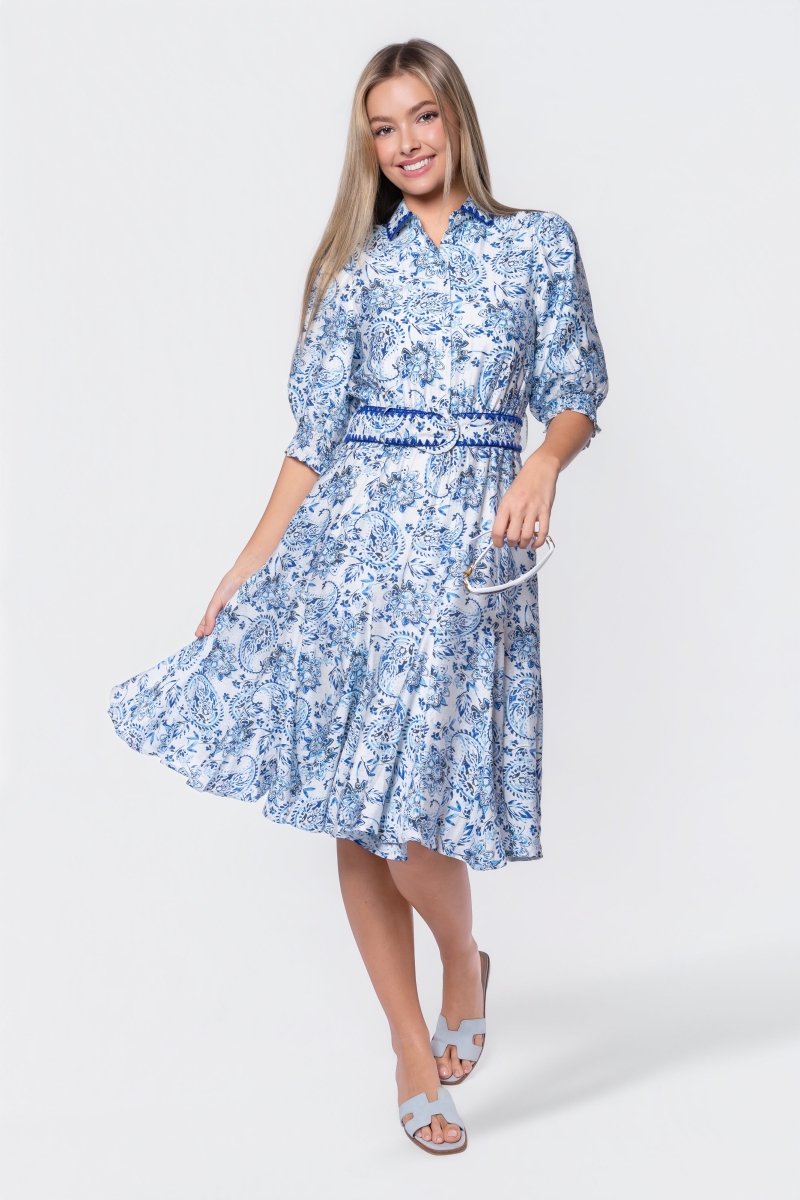 Analia Dress 42" (Blue Pattern) - Dress - Yakira Bella