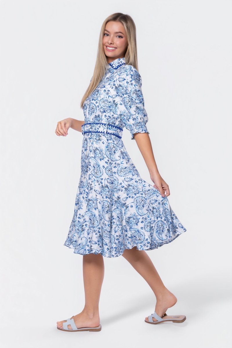 Analia Dress 42" (Blue Pattern) - Dress - Yakira Bella