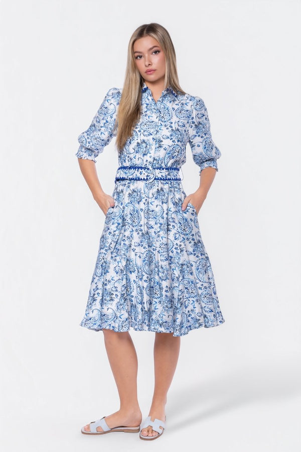 Analia Dress 42" (Blue Pattern) - Dress - Yakira Bella