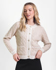 ANN CARDIGAN (KHAKI/IVORY) - Top - Yakira Bella