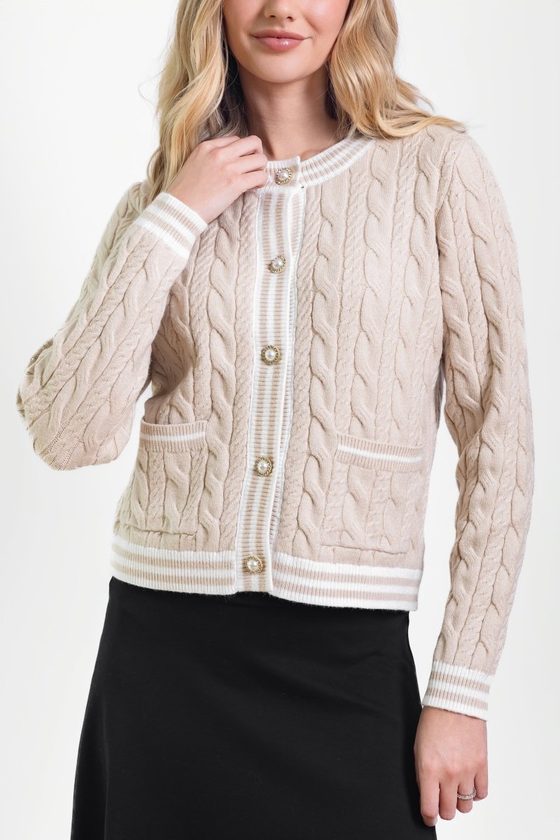 ANN CARDIGAN (KHAKI/IVORY) - Top - Yakira Bella