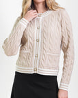 ANN CARDIGAN (KHAKI/IVORY) - Top - Yakira Bella