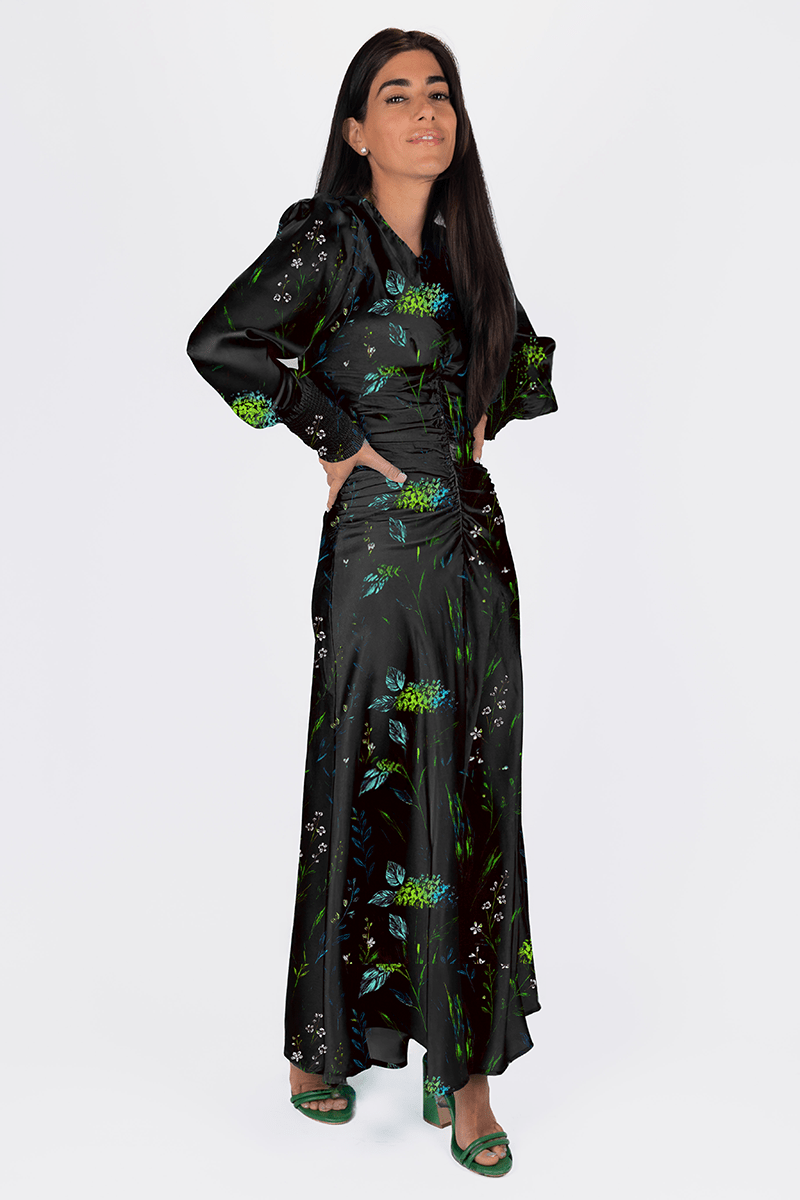 AUDREY DRESS LONG SLEEVE (BLACK / GREEN) - Dress - Yakira Bella