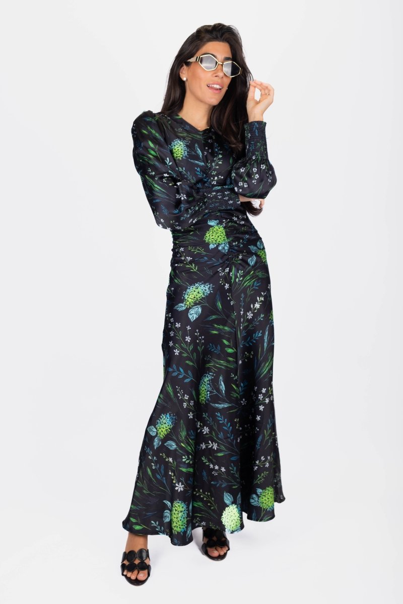 Audrey Dress Long Sleeve (Black / Green) - Dress - Yakira Bella