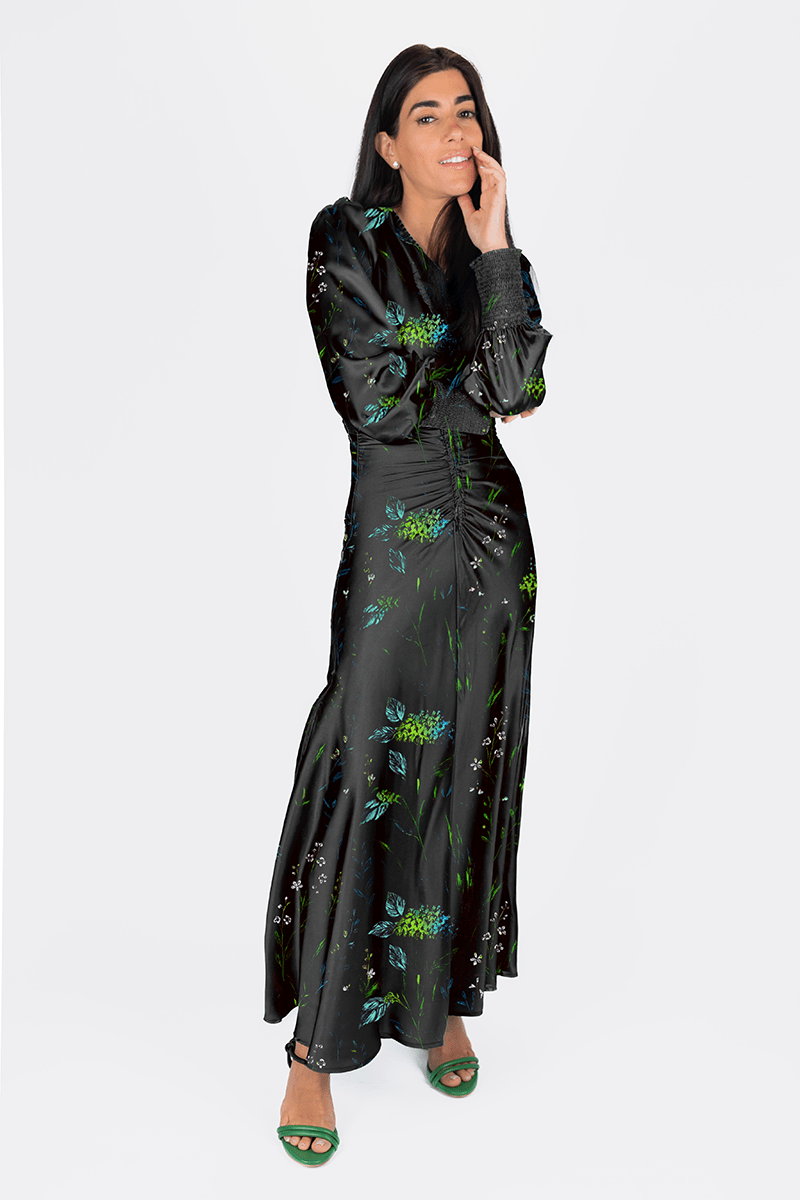 AUDREY DRESS LONG SLEEVE (BLACK / GREEN) - Dress - Yakira Bella