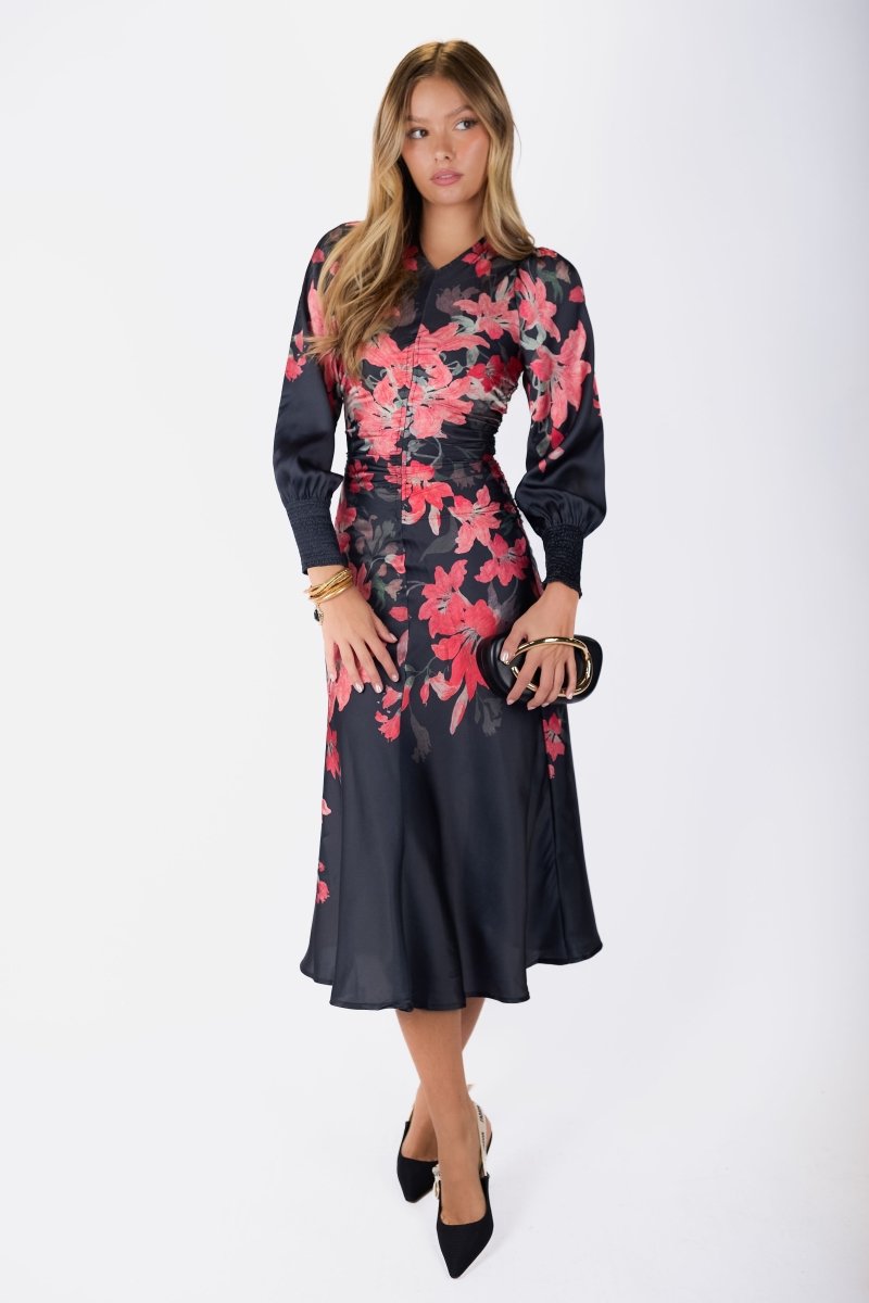 Audrey Dress Long Sleeve (Black Red) - Dress - Yakira Bella