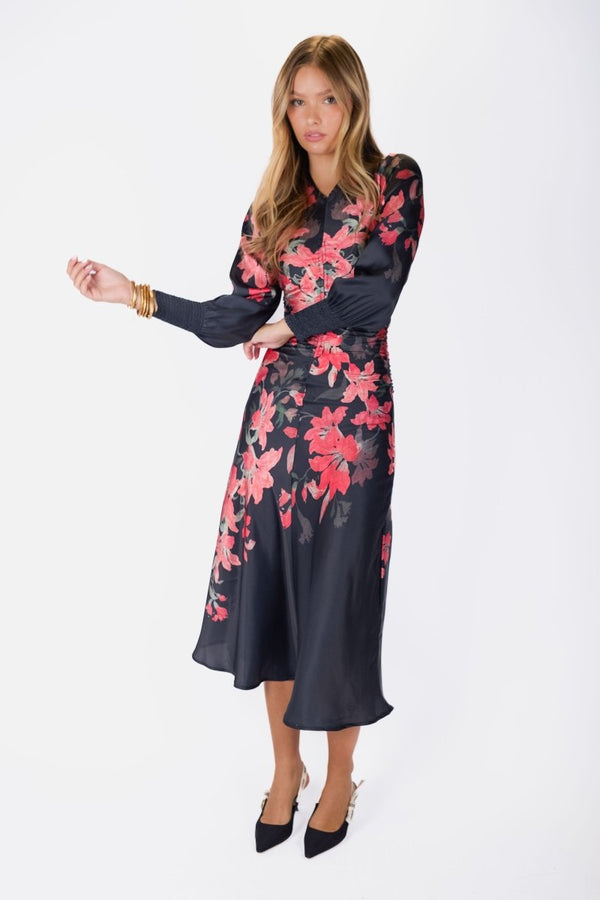 Audrey Dress Long Sleeve (Black Red) - Dress - Yakira Bella