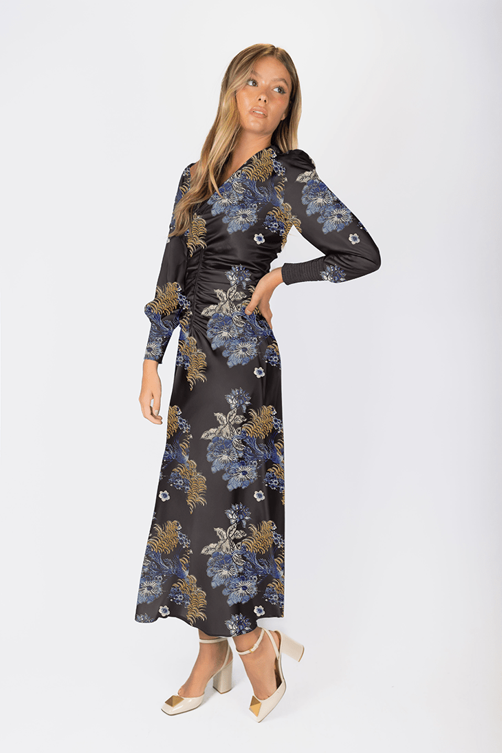Audrey Dress Long Sleeve (Black/Blue) - Dress - Yakira Bella