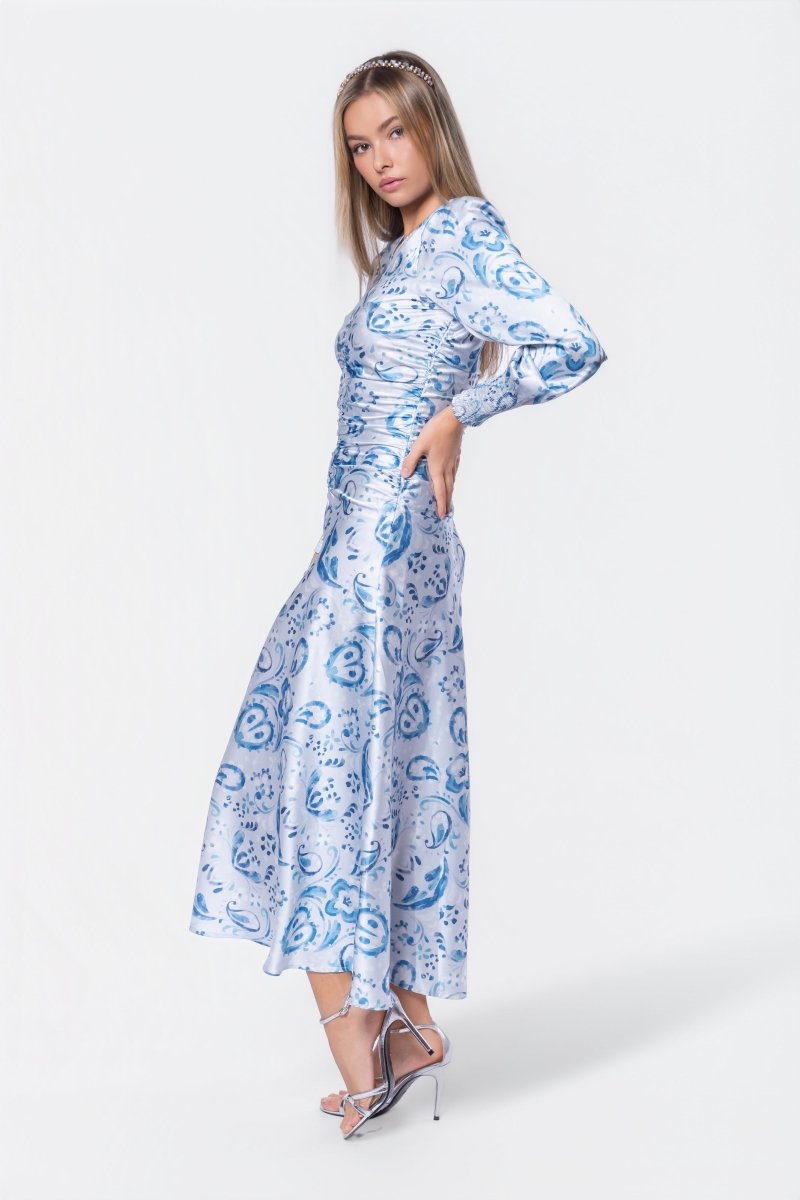Audrey Dress Long Sleeve (Blue Pattern) - Dress - Yakira Bella
