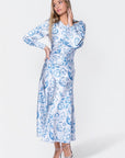 Audrey Dress Long Sleeve (Blue Pattern) - Dress - Yakira Bella